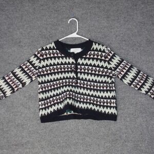 La Ligne Cardigan Sweater Womens XS Navy Blue Fair Isle Merino Wool Cropped